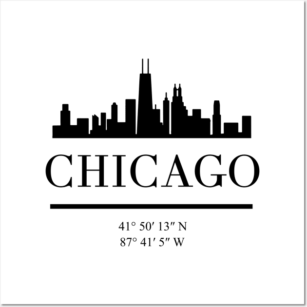 CHICAGO ILLINOIS BLACK SILHOUETTE SKYLINE ART Wall Art by deificusArt